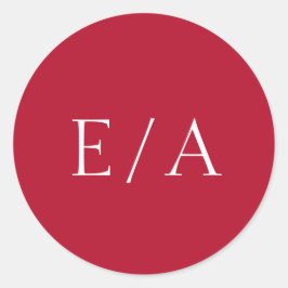 Minimale Monogram Elegant Moderne Rote Hochzeit Runder Aufkleber