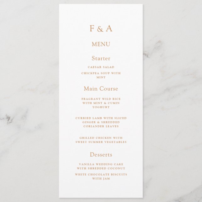 Minimale Monogram Simple Gold Script Wedding Table Menükarte (Vorderseite)