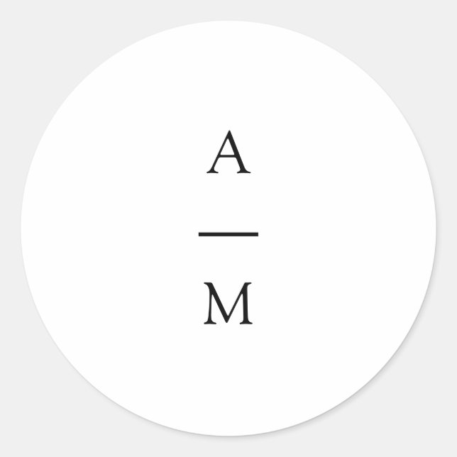 Minimale Monogram Trendy Chic Schwarz-weiße Hochze Runder Aufkleber (Vorderseite)