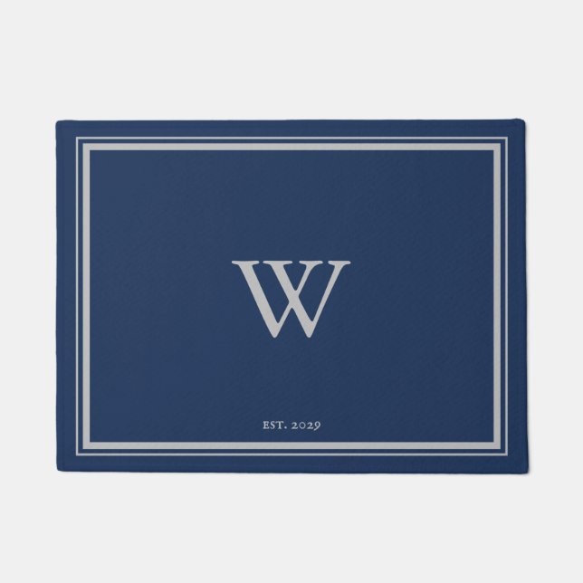 Minimale Monogram Welcome Anchor Navy | Silber Fußmatte (Vorderseite)