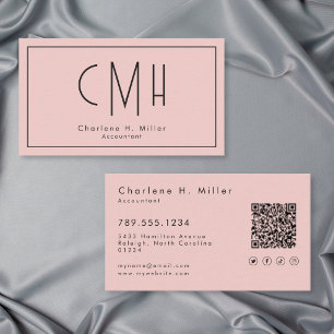 Minimale Monogramm-Rosa Modern QR Professional Visitenkarte