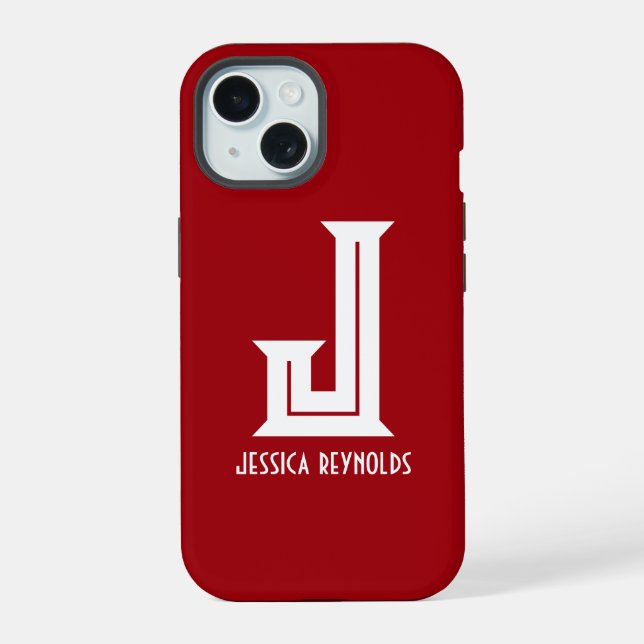 Minimale Monogramm Rot iPhone 15 Hülle (Rückseite)
