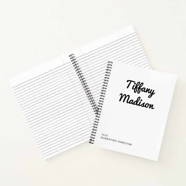 Minimale Monogramm-Schwarz-Weiß-Eigenname Jahr Notizbuch (Innenseite)