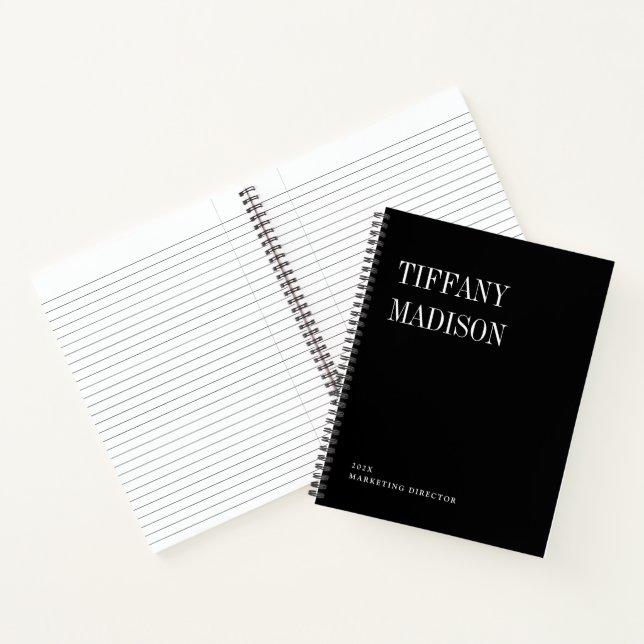 Minimale Monogramm-Schwarz-Weiß-Eigenname Jahr Notizbuch (Innenseite)