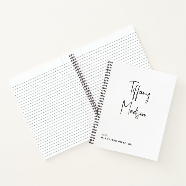 Minimale Monogramm-Schwarz-Weiß-Eigenname Jahr Notizbuch (Innenseite)