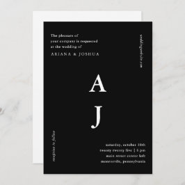 Minimale Monogramm Schwarz-Weiß-Hochzeit Einladung