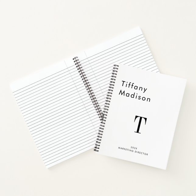 Minimale Monogramm-Schwarz-Weiß-Name Jahr benutzer Notizbuch (Innenseite)