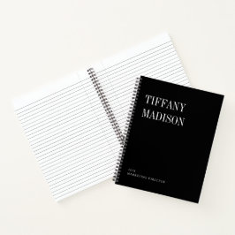Minimale Monogramm-Schwarz-Weiß-Name-Jahr nach Maß Notizbuch