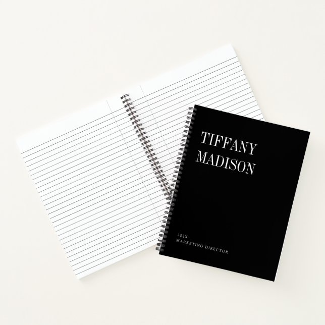 Minimale Monogramm-Schwarz-Weiß-Name-Jahr nach Maß Notizbuch (Innenseite)