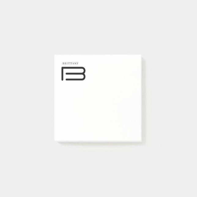 Minimale Monogramm-Schwarz-Weiß-Name Jahr Post-it Klebezettel (Vorderseite)