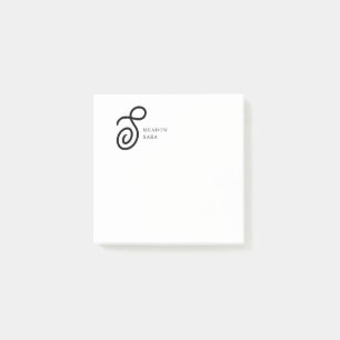 Minimale Monogramm-Schwarz-Weiß-Personalisierung m Post-it Klebezettel