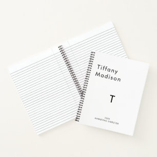 Minimale Monogramm-Schwarzweiß-Einzelname Jahr Notizbuch