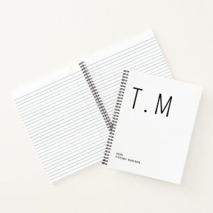 Minimale Monogramm-Schwarzweiß-Einzelname Jahr Notizbuch