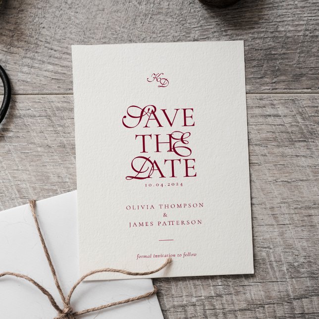 Minimale Monogramm-Tiefburgunder-Script-Hochzeit Magneteinladung (Von Creator hochgeladen)