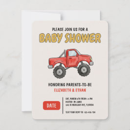 Minimale Monster-Truck-Rote-Baby-Party Einladung