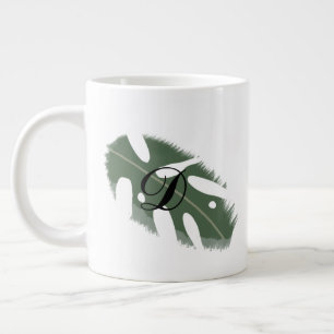 Minimale Monstera-Blatt-Grün-Monogramm Jumbo-Tasse
