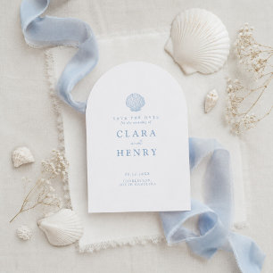 Minimale Muschel-Hochzeit am Meer - Save-the-Date Einladung