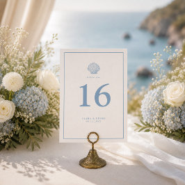Minimale Muschel-Hochzeitstisch-Nummer am Meer Einladung