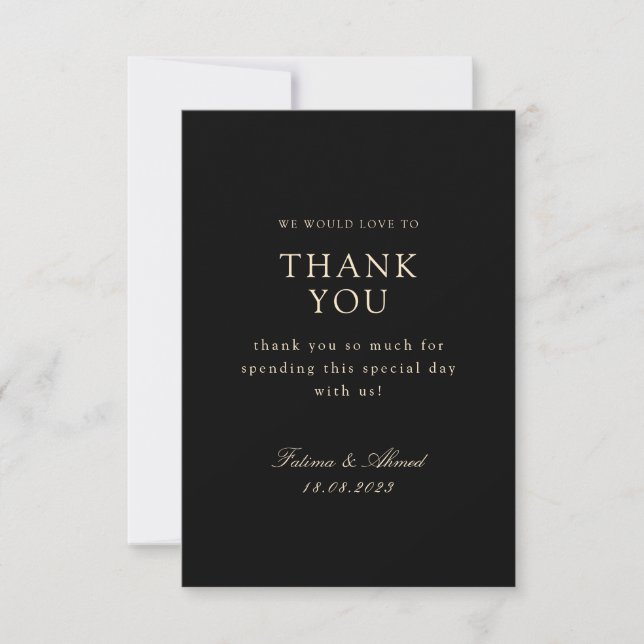 Minimale muslimische Schwarze Hochzeit Dankeskarte (Vorderseite)