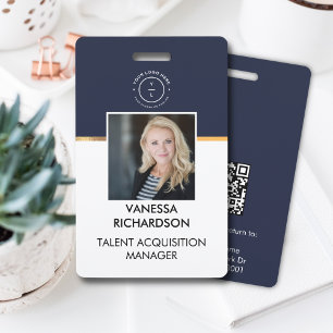 Minimale Navy Blau Weiße Mitarbeiter-Foto-ID-Firma Ausweis