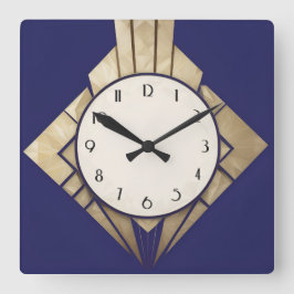 Minimale Navy Blue Art Deco Geometric Diamond Cloc Quadratische Wanduhr