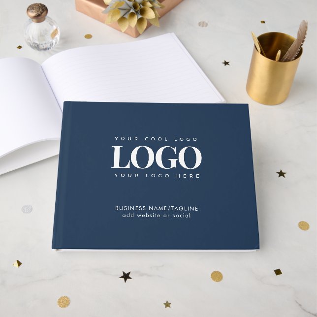 Minimale Navy Blue Business Company Logo Gästebuch (Vorderseite Offen)