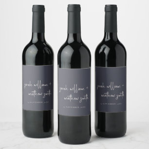 Minimale Navy Blush Black Script Typografy Wedding Weinetikett