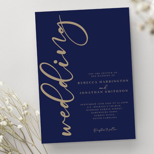 Minimale Navy Gold Hochzeit Einladung (Von Creator hochgeladen)