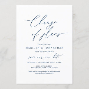 Minimale Navy, Planänderung, Hochzeit verschoben Einladung