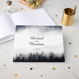 Minimale neblige Fichtenwald-Natur-Hochzeit Gästebuch