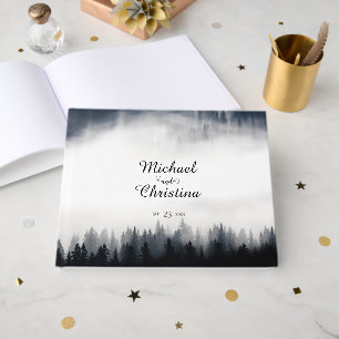 Minimale neblige Fichtenwald-Natur-Hochzeit Gästebuch