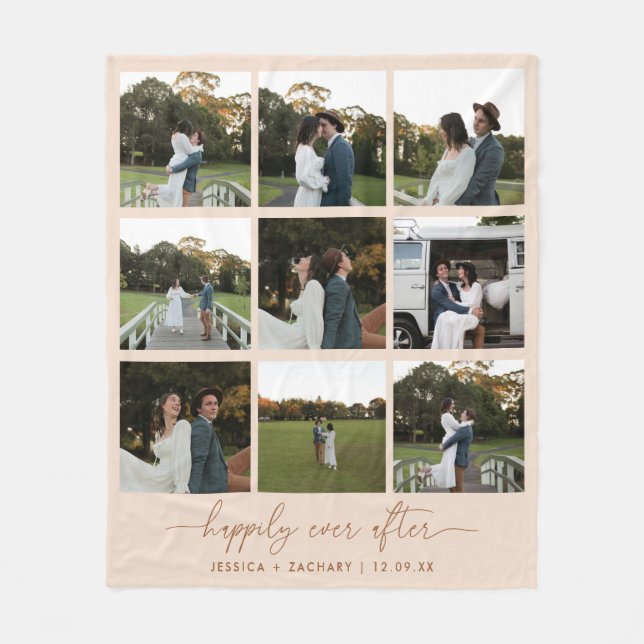 Minimale neutrale 9-Foto-Collage Hochzeit Fleecedecke (Vorderseite)