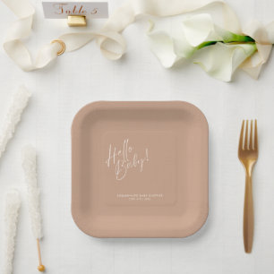 Minimale neutrale moderne Babyparty im Quadrat Pappteller