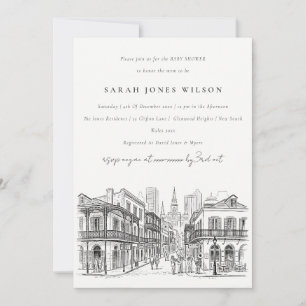 Minimale New Orleans Louisiana Skizze Baby Shower Einladung