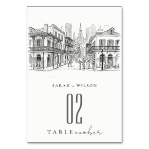 Minimale New Orleans Louisiana Skizze Hochzeit Tischnummer