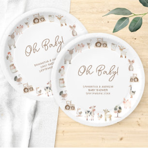 Minimale Niedliche Landtiere Barnyard Baby Dusche Pappteller