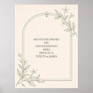 Minimale Olive Botanical Signature-Drinks-Schild Poster