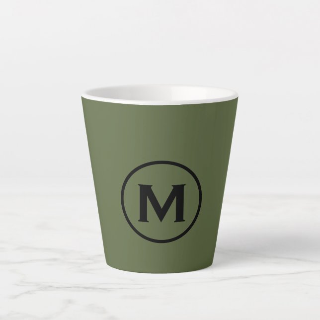Minimale Olive Green Black Classic Monogramm Milchtasse (Vorderseite)
