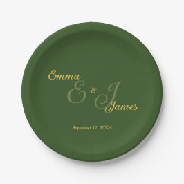 Minimale Olive Green und Gold Hochzeit Pappteller
