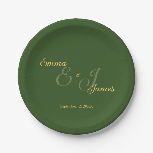 Minimale Olive Green und Gold Hochzeit Pappteller (Vorderseite)