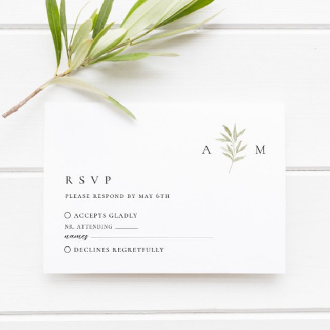 Minimale Olive Monogram Wedding RSVP Card Karte (Von Creator hochgeladen)