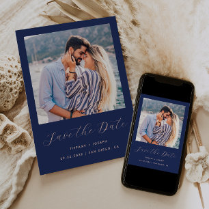 Minimale One Photo Schrift Navy Blau Blush Save The Date