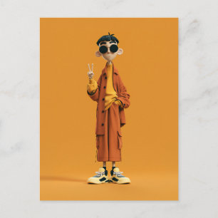 Minimale Orange Ästhetik – Stylischer 3D-Charakter Postkarte