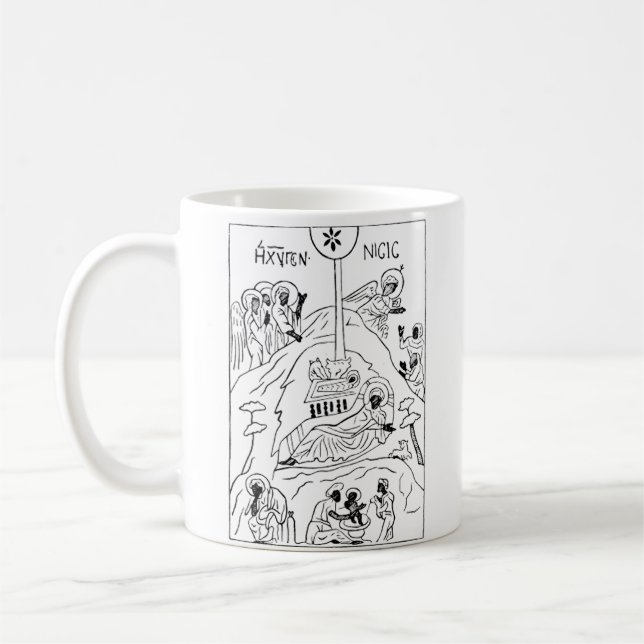 Minimale orthodoxe Weihnachtskrippe Kaffeetasse (Links)