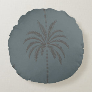 Minimale Palmbaum-Muster Blau Grau Tropisch Rundes Kissen