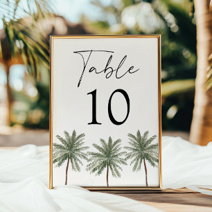 Minimale Palme Elfenbein Hochzeit Tischnummernkart