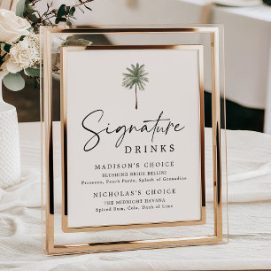 Minimale Palme Elfenbein Hochzeits-Signature-Drink Poster