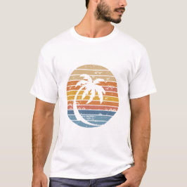 Minimale Palme Sonnenuntergang Retro-Kreis-Grafik T-Shirt