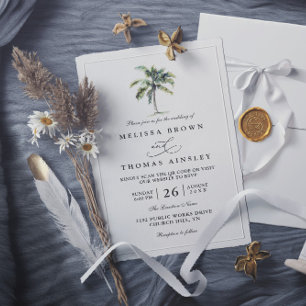 Minimale Palme Tropischer Strand QR-Code Hochzeit Einladung