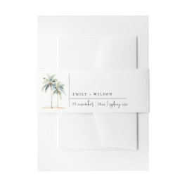 Minimale Palmen Wasserfarbe Tropische Hochzeit Einladungsbanderole